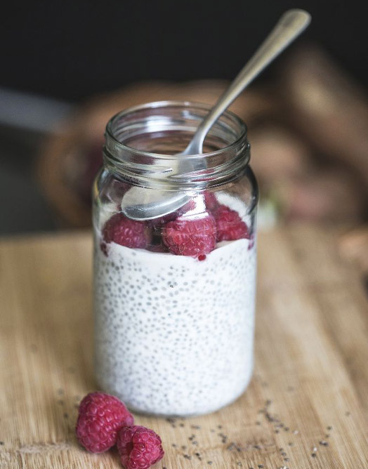 Jammy Raspberry and Almond Butter Chia Pudding